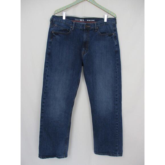 Wrangler Jeans Mens 38x30 Red Vintage Straight Blue Stretch Dark Western Cowboy - Picture 2 of 10